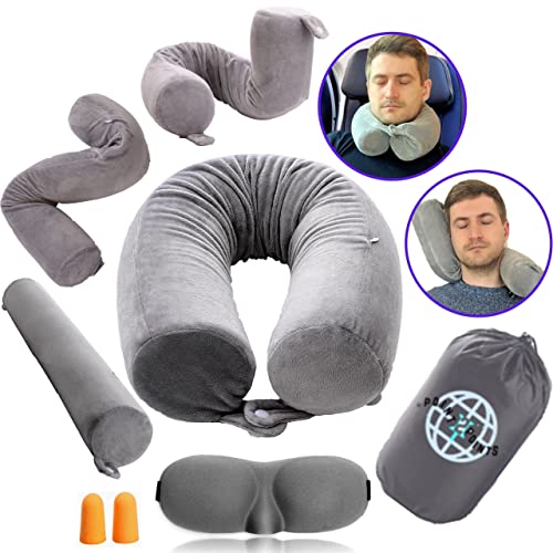  Point2Points Twist Memory Foam Travel Pillow - 100% Pure Memory Foam Neck Pillow With Comfortable & Machine Washable Cover, Neck Pillow For Travel Kit With Sleep Mask, Earplugs & Travel Bag