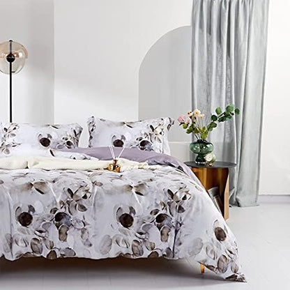  Duvet Cover King Size 100% Egyptian Cotton Gradient Teal Blue Leaves Plant Pattern Printed Comforter Cover Set Ultra Soft & Breathable Unique Design Farmhouse Bedding Set 3pcs (No Comforter)