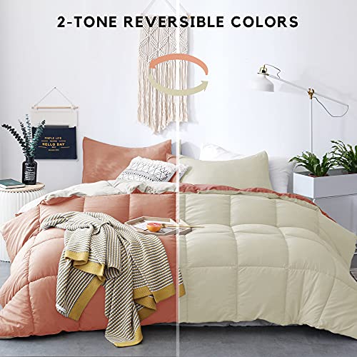  KASENTEX All Season Down Alternative Quilted Comforter Set - Reversible Duvet Insert - Machine Washable (Rose/Beige Cream, Queen Set)