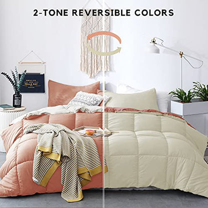  KASENTEX All Season Down Alternative Quilted Comforter Set - Reversible Duvet Insert - Machine Washable (Rose/Beige Cream, Queen Set)