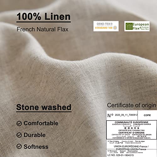  TOSMO 100% Linen Duvet Cover Set With Button Design, 3 Pieces (1 Duvet Cover With 2 Pillowcases), Soft Breathable Durable Farmhouse Bedding - Queen, Natural Linen