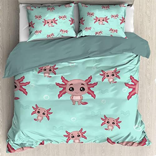  Ottoy Cute Axolotl Lightweight Comfortable 3 Pieces Duvet Cover Luxury Soft Bedding Quilt Set With Pillow Shams Full/Queen Size(No Comforter) 104"X90"