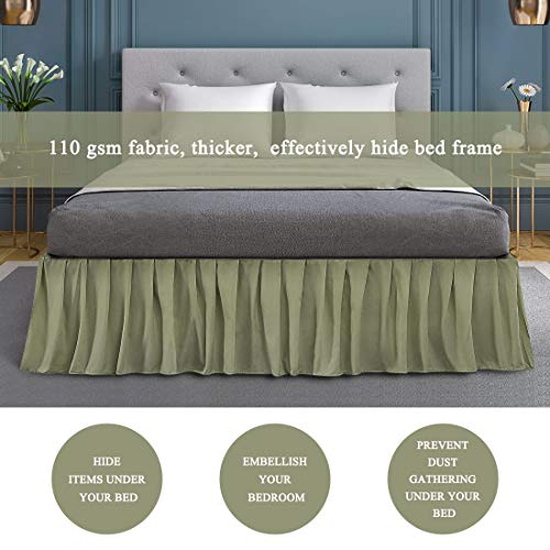  Ruffled Bed Skirt Polyester Brushed Hotel Quality Durable Solid Wrinkle And Fade Bedroom 16 Inch Drop Queen Olive Green