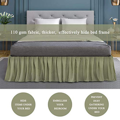  Ruffled Bed Skirt Polyester Brushed Hotel Quality Durable Solid Wrinkle And Fade Bedroom 16 Inch Drop Queen Olive Green