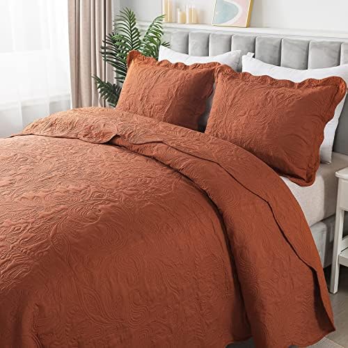  HoneiLife Bedspread Quilt Set King - 3 Piece Embroidered Corduroy Bedspreads Luxurious Coverlet Lightweight Bedcover Warm Bedding Set All Season Quilts-Taupe, King Size