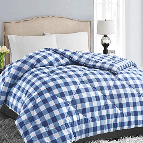  All Season King Size Soft Quilted Down Alternative Comforter Reversible Duvet Insert With Corner Tabs,Winter Summer Warm Fluffy,Dark Blue White,90x102 Inches