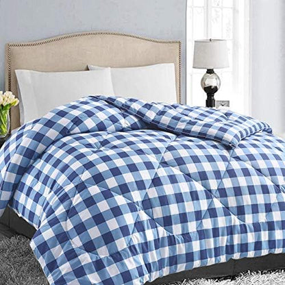  All Season King Size Soft Quilted Down Alternative Comforter Reversible Duvet Insert With Corner Tabs,Winter Summer Warm Fluffy,Dark Blue White,90x102 Inches