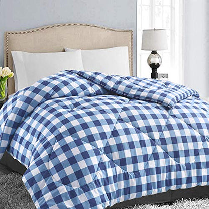  All Season King Size Soft Quilted Down Alternative Comforter Reversible Duvet Insert With Corner Tabs,Winter Summer Warm Fluffy,Dark Blue White,90x102 Inches