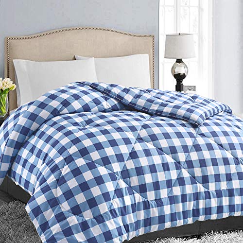  All Season King Size Soft Quilted Down Alternative Comforter Reversible Duvet Insert With Corner Tabs,Winter Summer Warm Fluffy,Dark Blue White,90x102 Inches
