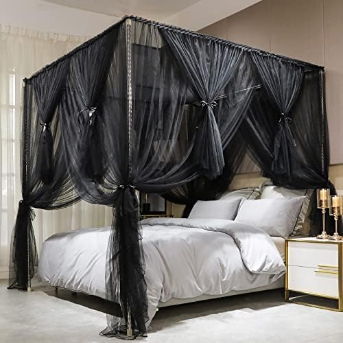  4 Corners Post Canopy Bed Curtain For Girls & Adults - Royal Luxurious Cozy Drapes - Cute Princess Bedroom Decoration Accessories (White, 59" W X 78" L, Full/Queen)