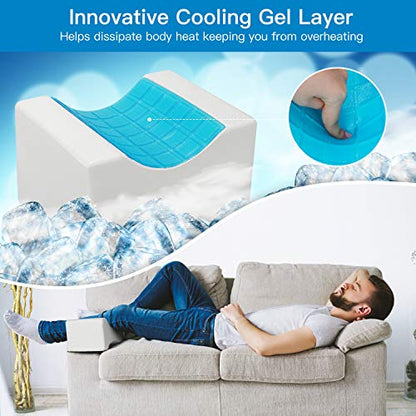  Knee Pillow For Side Sleepers - Wedge Contour Memory Foam Leg Pillow For Sleeping With Extra Cover, Cooling Gel For Sciatica Relief, Leg Pain, Lower Back Pain, Joint Hip Pain
