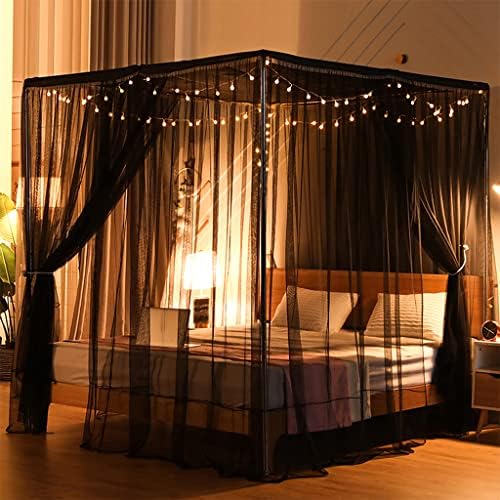 SCMTY Elegant Luxury 4 Corner Post Mosquito Net With Dustproof Top Cover For Adult Teen Girls Toddlers Girls Crib Bed Bedroom Decoration; Bed Canopy For Twin/Full/Queen/King Size Bed (Black, Queen)