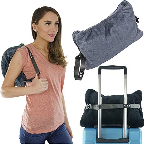  XOQute Premium Coral Fleece Travel Pillow Blanket 2 In 1 | Compact Travel Blanket And Pillow Set | Travel Pillow And Blanket Set | Airplane Blanket | Portable Blanket Pillow | Compact Blanket (Black)