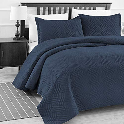  Luxe Bedding 3-Piece Oversized Quilted Bedspread Coverlet Set (King/Calking, WAVA/Navy)