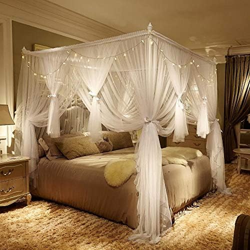  JQWUPUP Romantic Bed Canopy Curtains, Bed Canopy For Girls Kids Adult, Bedding Décor (Queen, White)