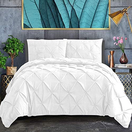  Stoffkontor Pinch Pleated 3-Piece Duvet Cover Set 100% Egyptian Cotton 800 Thread Count With Zipper & Corner Ties Pintuck Decorative Duvet Cover- Oversized Super King (120" X 98") Size, Silver