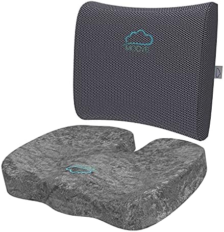  MODVEL Memory Foam Seat Cushion And Lumbar Pillow Combo - Gel Infused And Ventilated - Back Pain Relief