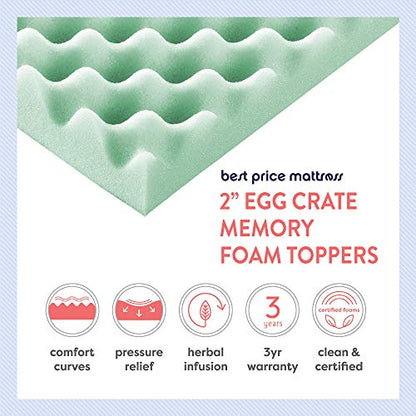  Best Price Mattress 2 Inch Egg Crate Memory Foam Mattress Topper With Calming Aloe Infusion, CertiPUR-US Certified, Twin Green