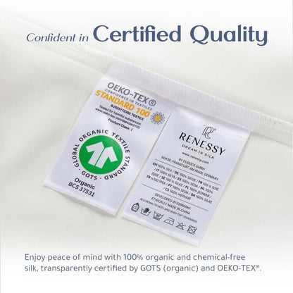  RENESSY Organic Silk Pillowcase - 100% Organic Mulberry Silk, 22 Momme, Naturally Hypoallergenic, Promotes Hair And Skin Health, 1 Piece (Queen Size 20x30 Inches, Natural Silk Off-White)