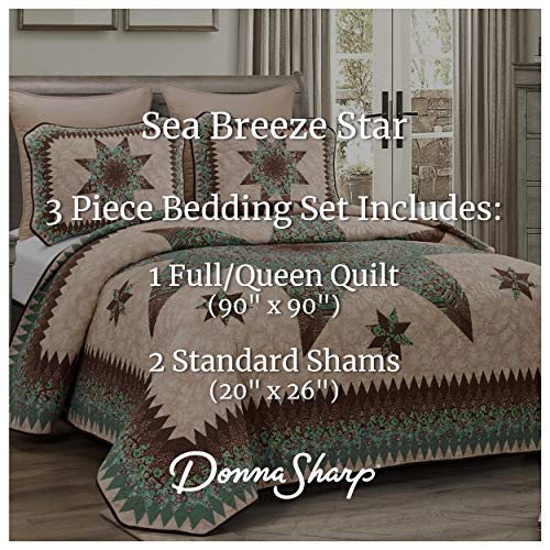  Donna Sharp Full/Queen Bedding Set - 3 Piece - Sea Breeze Star Contemporary Quilt Set With Full/Queen Quilt And Two Standard Pillow Shams - Machine Washable