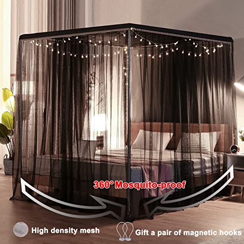  SCMTY Elegant Luxury 4 Corner Post Mosquito Net With Dustproof Top Cover For Adult Teen Girls Toddlers Girls Crib Bed Bedroom Decoration; Bed Canopy For Twin/Full/Queen/King Size Bed (Black, Queen)