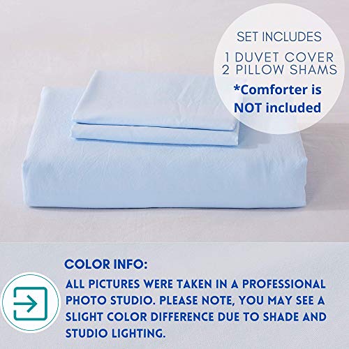  ALAZURIA Queen Size Duvet Cover Set 3 Piece - Super Soft Washed Microfiber, Light Blue Comforter Cover Set With Zipper Closure & 4 Corner Ties (1 Duvet Cover + 2 Pillow Cases) Amalfi Blue, Queen