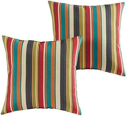  Greendale Home Fashions Outdoor 17-inch Square Throw Pillow, Set Of 2, Coral Stripe 2 Count