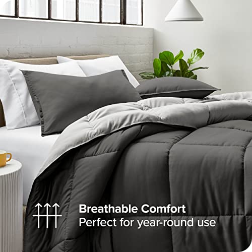  King/California King Comforter - Reversible Colors - Goose Down Alternative - Ultra-Soft - Premium 1800 Series - All Season Warmth - Bedding Comforter (King/Cal King, Grey/Light Grey)
