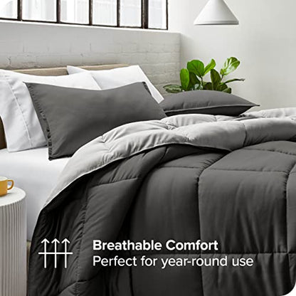  King/California King Comforter - Reversible Colors - Goose Down Alternative - Ultra-Soft - Premium 1800 Series - All Season Warmth - Bedding Comforter (King/Cal King, Grey/Light Grey)