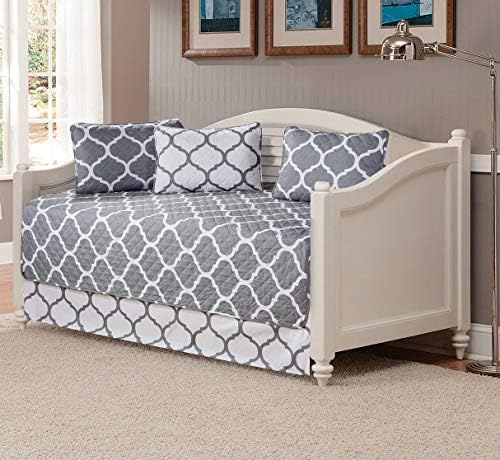  5pc Daybed Coverlet Set Patchwork Plaid Gray Red Black White New