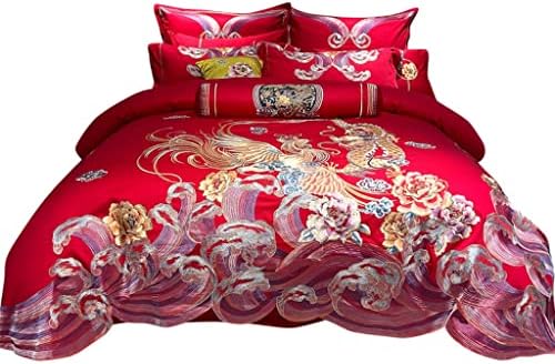  LEIGE Cotton Embroidery Big Red Wedding Four-Piece Sample House Villa Wedding Bedding (Color : D, Size : 200 * 230cm)