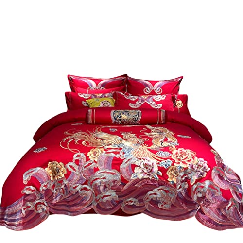  LEIGE Cotton Embroidery Big Red Wedding Four-Piece Sample House Villa Wedding Bedding (Color : D, Size : 200 * 230cm)