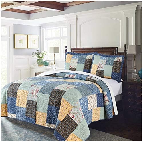 100% Cotton Luxury Decorative Bedspread With Multi Print Floral Patchwork Quilt, Soft & Oversized Coverlet, King 110x96”, Ivory & Brown