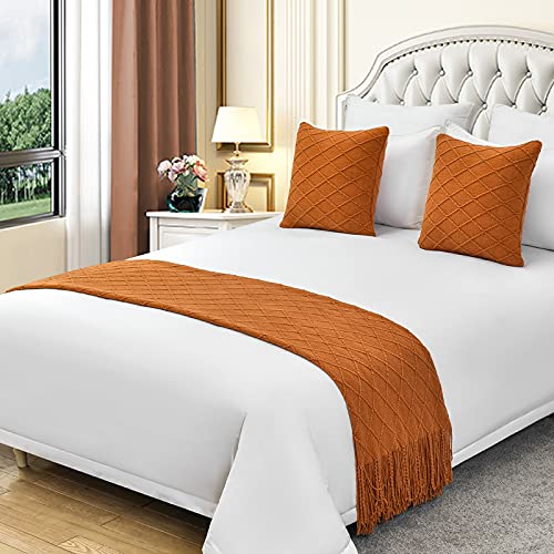  QFWMCW Hotel Bed Runners For King Size Bed 1 Piece Quality Bedspreads Solid Color Tassel Bed Runners & Scarves Modern Bed Throws For Foot Of Bed Queen King Size Home Decoration, King 24x102in