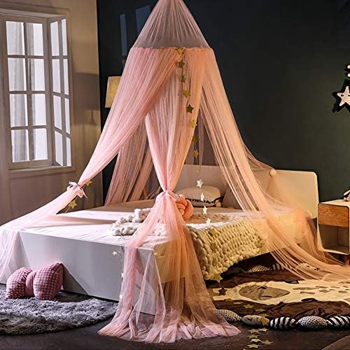  Bed Canopy With Stars And Crown, 7 Doors Mosquito Net Bed Canopy For Girls, Princess Canopy For Girls Bed Room Decor, Encrypted Fabric, Purple