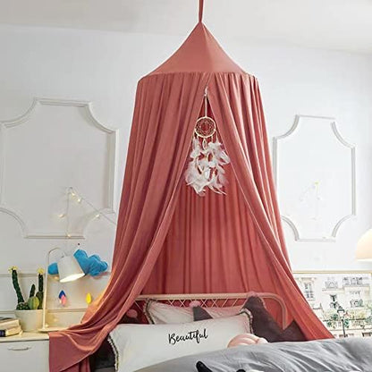  Bed Canopy For Girls Kids,Princess Round Dome Children Dreamy Mosquito Net Bedding Girls Room Castle Play Tent Hanging House Decor Reading Nook Canopies (Beige Pink)