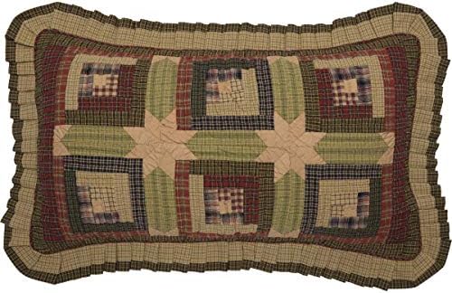  VHC Brands Tea Cabin Green Plaid Standard Pillow Case Set Of 2 21x30 Country Rustic Bedding Accessory, Moss Green