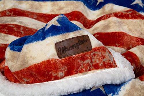  Wrangler Stars & Stripes USA American Flag Sherpa Fleece 54x68 Throw Blanket, 54" X 68", White