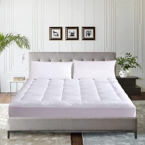  Waterproof Mattress Pad Queen Size Cotton Top Down Alternative Filling Pillowtop Mattress Topper Cover-Fitted Quilted (Mattress Pad Queen)