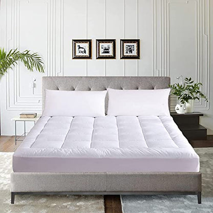 Waterproof Mattress Pad Queen Size Cotton Top Down Alternative Filling Pillowtop Mattress Topper Cover-Fitted Quilted (Mattress Pad Queen)