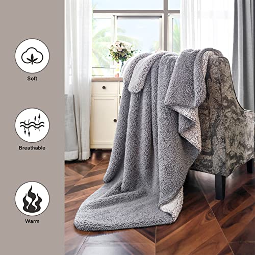  Sherpa Thick Blanket, Double Side Sherpa Fleece Blanket, Cozy Warm Sherpa Throw Blanket In The Whole Winter. Fuzzy Fluffy Soft Twin Size Grey Blanket Suitable For Couch Bed(60"x80")