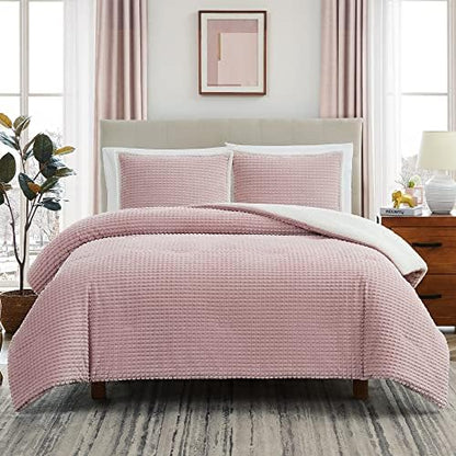 Geniospin Queen Comforter Set, Ultra-Soft Microplush Sherpa Comforter With 2 Pillow Sham, Reversible 3-Piece Bed Set For Queen Bed, Plush Warm Bedding Comforter Sets (Dusty Pink, 90'' X 90'')