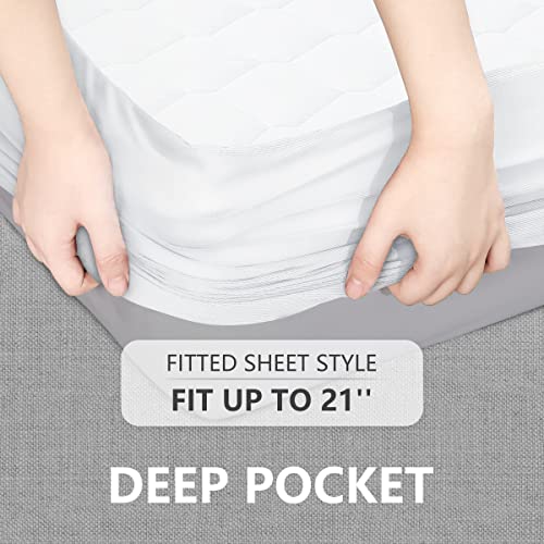  Queen Waterproof Mattress Protector, Breathable Noiseless Mattress Cover, Deep Pocket Fit Up To 21 Inches, Quilted Alternative Filling Mattress Pad Cover (White)