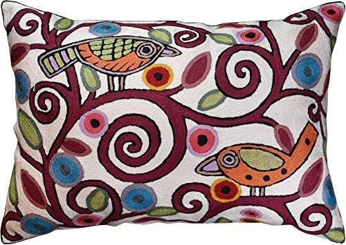  Kashmir Designs Lumbar Cushion Cover Hand Embroidered Wool 13x21 (Lumbar Poppy Pillow Cover Turquoise)