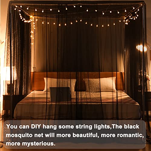  SCMTY Elegant Luxury 4 Corner Post Mosquito Net With Dustproof Top Cover For Adult Teen Girls Toddlers Girls Crib Bed Bedroom Decoration; Bed Canopy For Twin/Full/Queen/King Size Bed (Black, Queen)