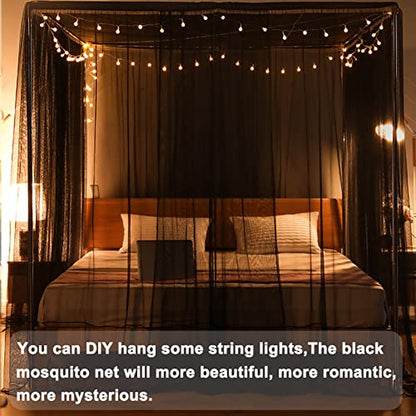  SCMTY Elegant Luxury 4 Corner Post Mosquito Net With Dustproof Top Cover For Adult Teen Girls Toddlers Girls Crib Bed Bedroom Decoration; Bed Canopy For Twin/Full/Queen/King Size Bed (Black, Queen)