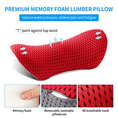  FOUSUPDT Lumbar Pillow, Memory Foam Lumbar Support Pillow For Office Chair And Car Seat, Back Support Pillow For Lower Back Pain Relief, Support Cushion Back Pillow For Sleeping, Driving(Red)