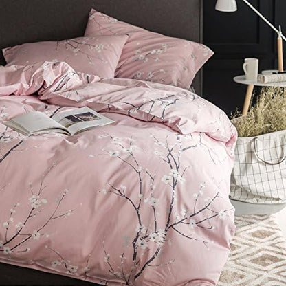  Eikei Japanese Oriental Style Cherry Red Blossom Floral Branches Print Duvet Quilt Cover 300tc Cotton Bedding 3 Piece Set (King, Charcoal)