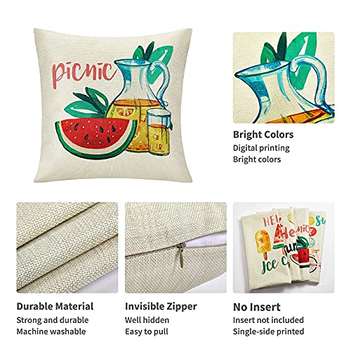  KOKOMILO Summer Pillow Covers 18x18: Watermelon Decorative Pillow Covers Farmhouse Pillow Cases Boho Cushion Cases For Sofa Couch Bedroom, Set Of 4