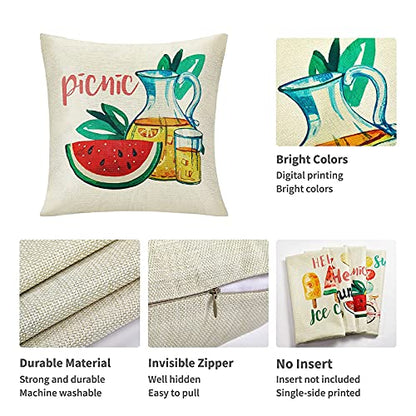  KOKOMILO Summer Pillow Covers 18x18: Watermelon Decorative Pillow Covers Farmhouse Pillow Cases Boho Cushion Cases For Sofa Couch Bedroom, Set Of 4